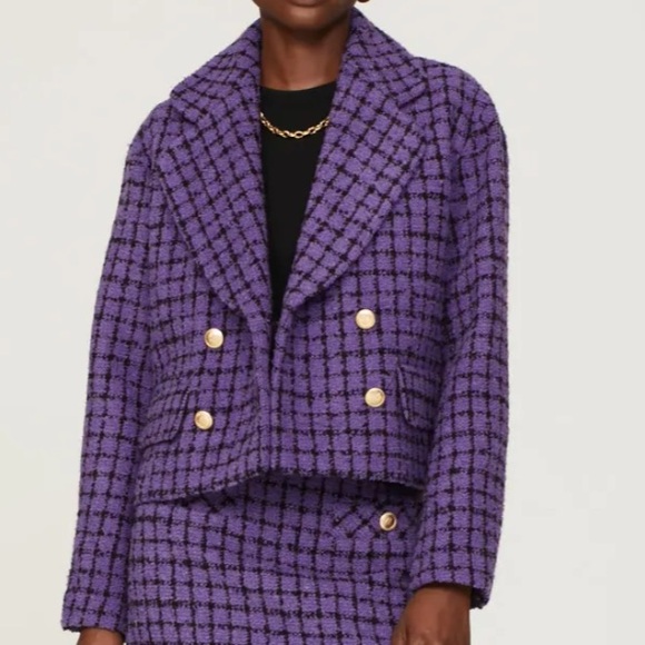 Sandro Purple Simona Cropped Tweed Blazer - Picture 1 of 4